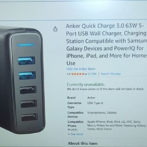 Anker 5-Port USB Charger with Blue Accents